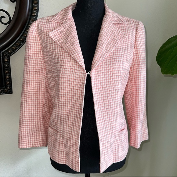 Brooks Brothers Jackets & Blazers - Brooks Brothers Women’s 100% Linen Pink White Houndstooth Lightweight Blazer 10